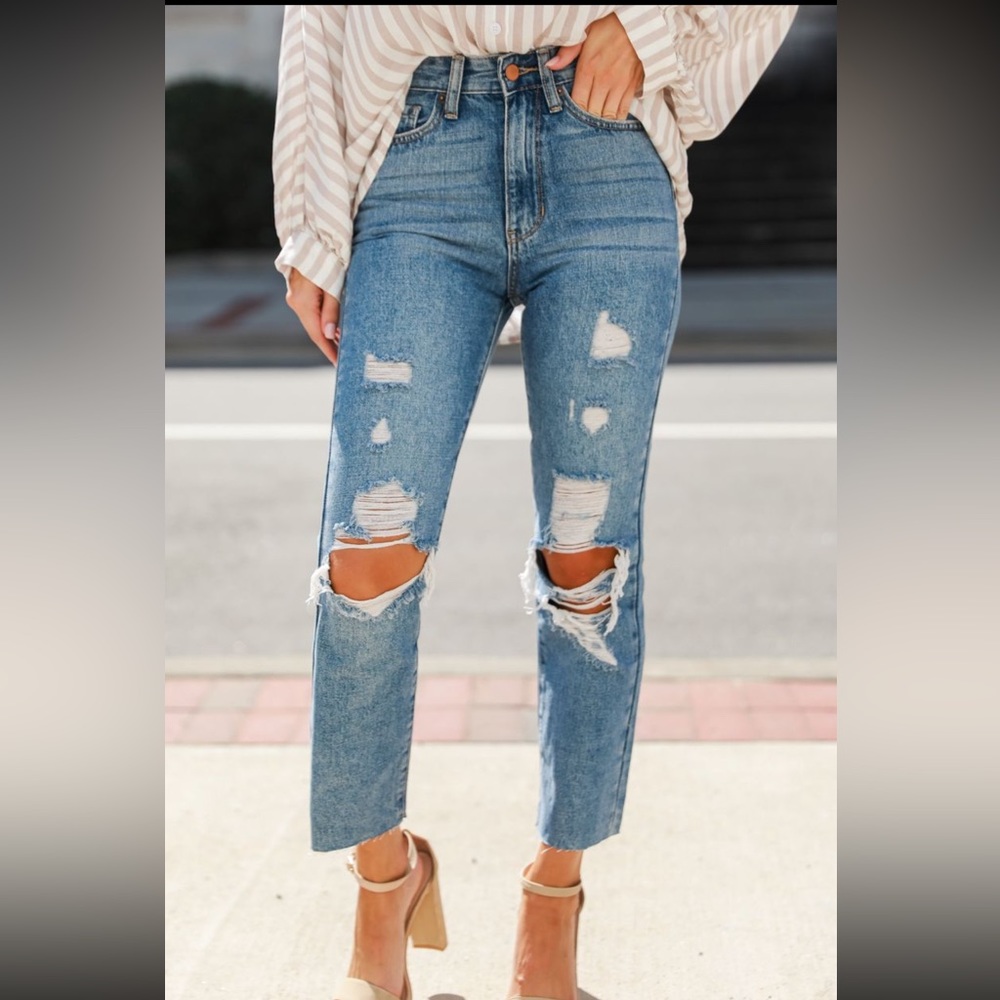 Distressed mom jeans